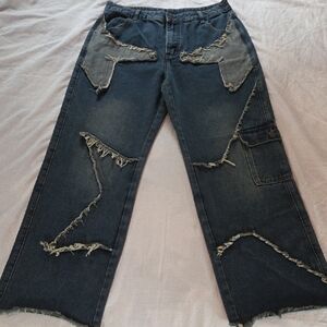 ROMWE Women's girls STAR Distressed Dark Blue Jeans XL 12